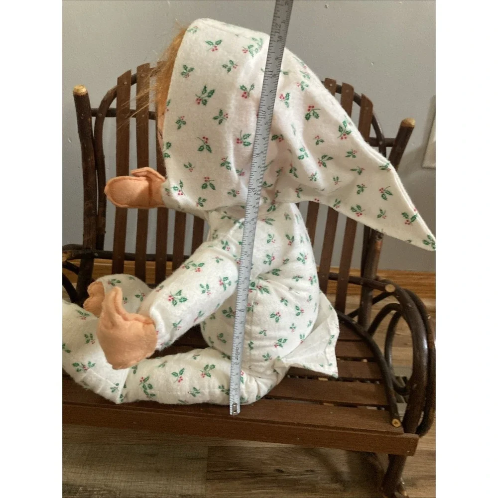 Annalee Child 1989 Child Sitting in Holly Patterned Outfit 12